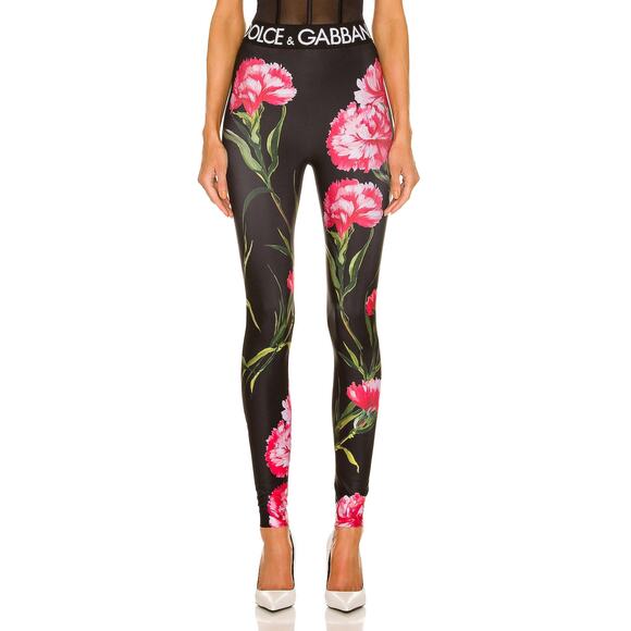 Dolce & Gabbana 'Carnation' Black Polyamide Legging Size 40